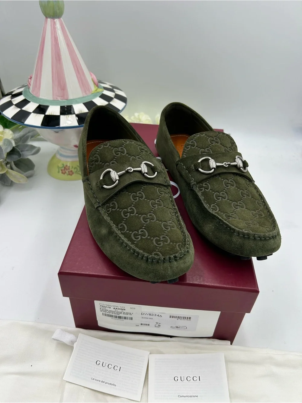 Men's Gucci GG embossed suede driver loafers size 9.5 fits 10 US made in Italy